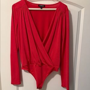 Express Vibrant Red Long Sleeve Bodysuit